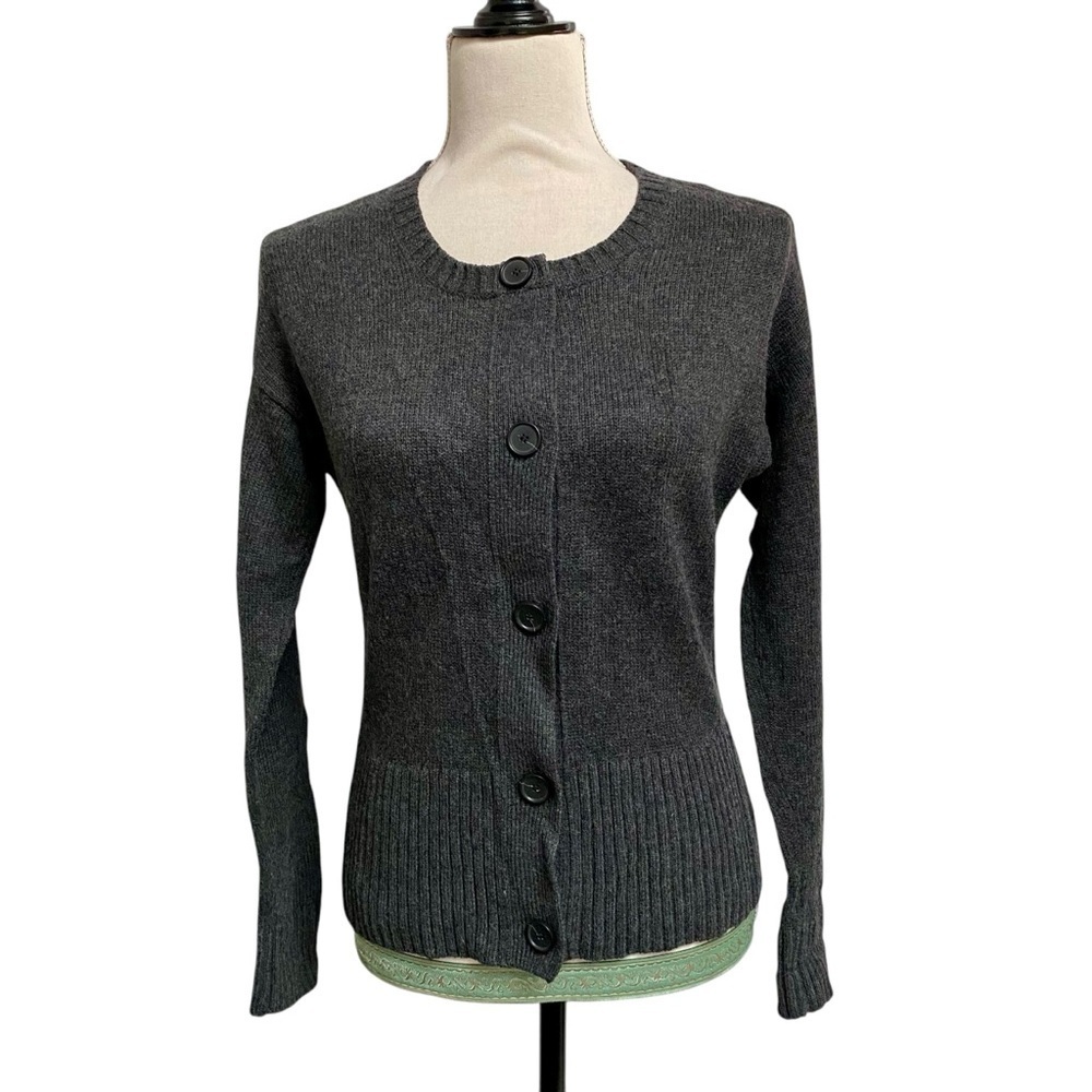 LOFT Merino Wool Blend Gray Button Front Cardigan Sweater Medium Small Classic